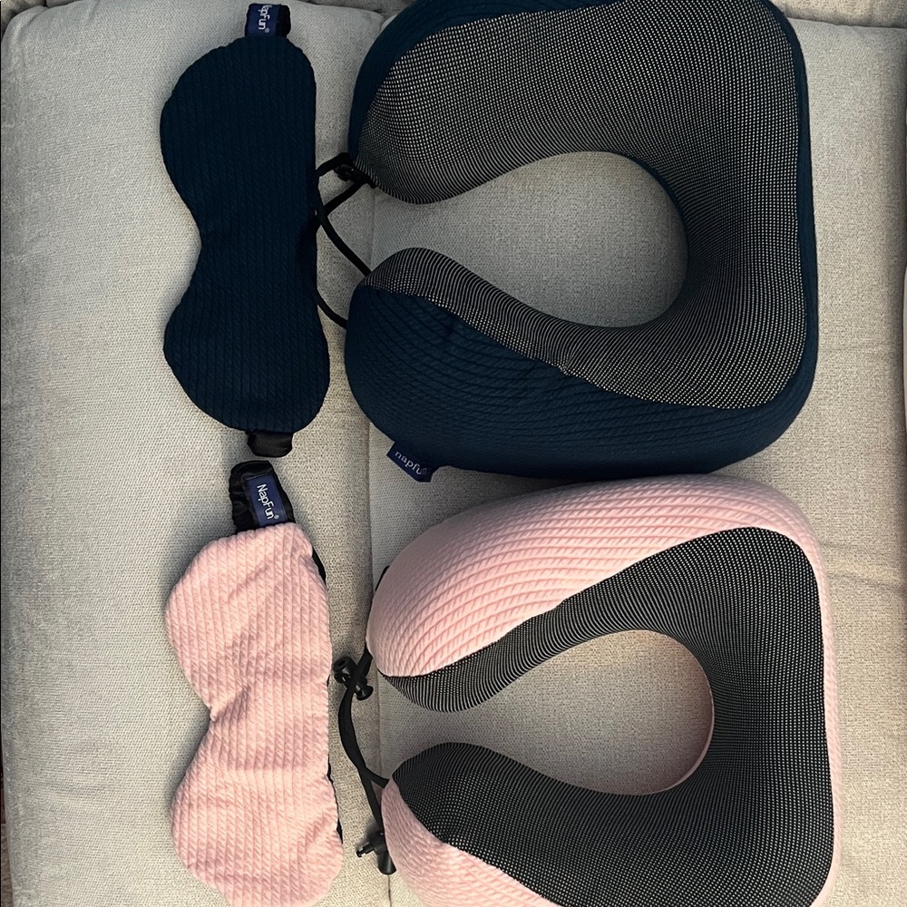 Travel Neck Pillow and Eye Mask Set in Pink and Navy